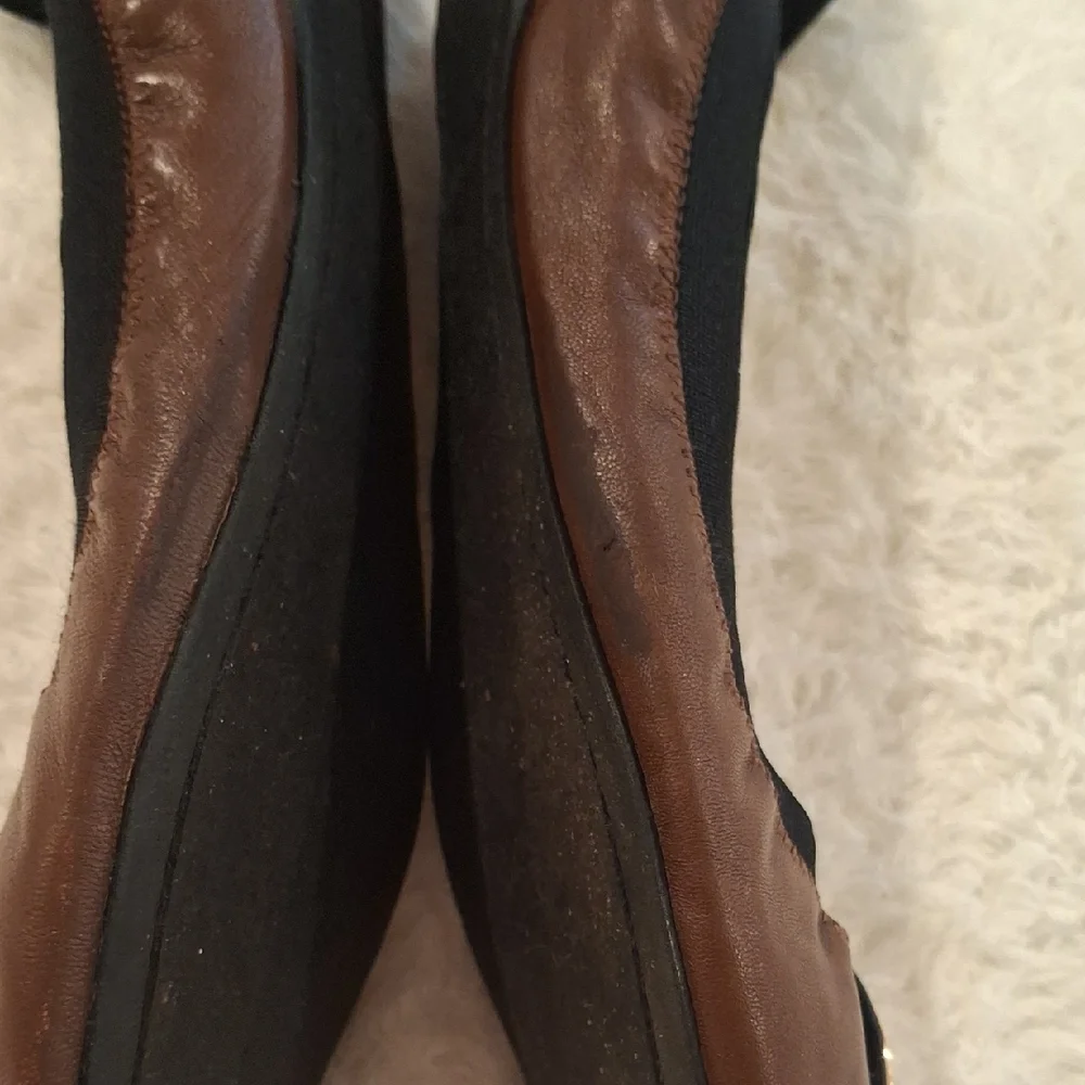 Tory Burch Brown and Black Flats with Gold Medallion - Picture 8 of 9